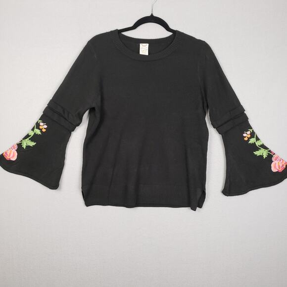 Faded Glory Size L Embroidered Bell Sleeve Top Black Witchy Fairycore Whimsigoth - Picture 1 of 8